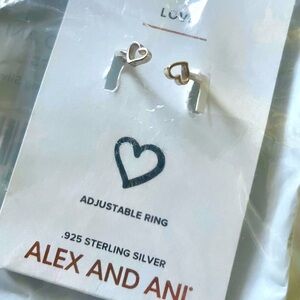 NWT Alex and Ani Double Heart Adjustable Sterling Silver Ring